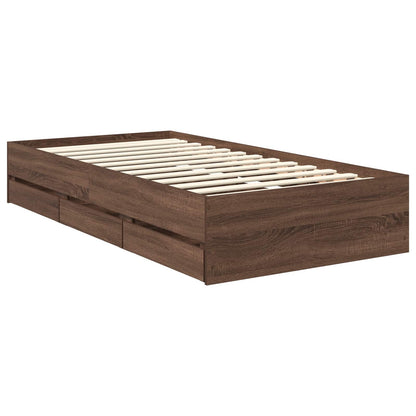 vidaXL Bed Frame with Drawer Brown Oak 90 x 200 cm Engineer Wood