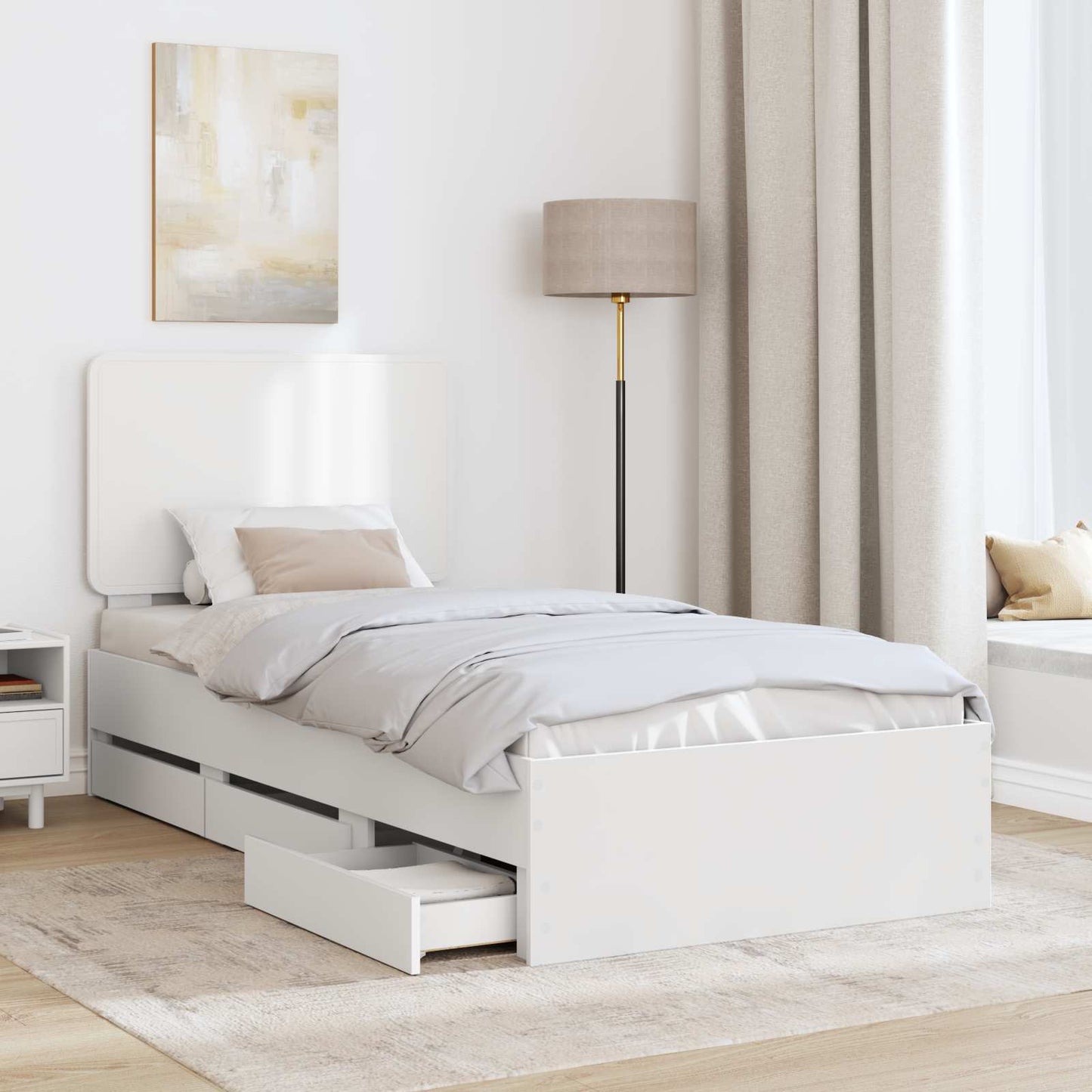 vidaXL Bed Frame with Drawer White 90 x 190 cm Engineer Wood