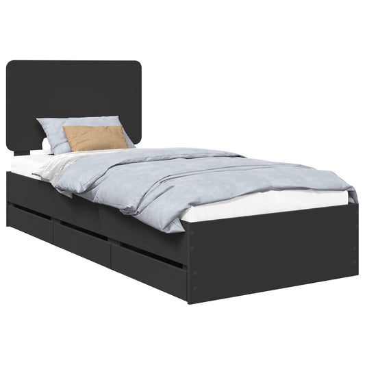 vidaXL Bed Frame with Drawer Black 90 x 190 cm Engineer Wood