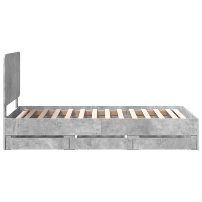 vidaXL Bed Frame with Drawer Concrete Grey 90 x 190 cm Engineer Wood