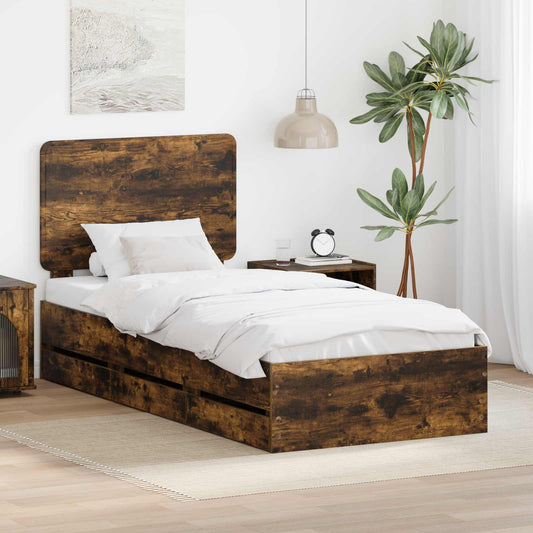 vidaXL Bed Frame with Drawer Smoked Oak 90 x 190 cm Engineer Wood