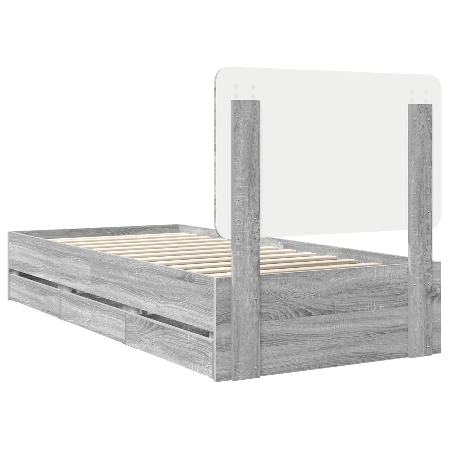 vidaXL Bed Frame with Drawer Grey Sonoma 90 x 190 cm Engineer Wood