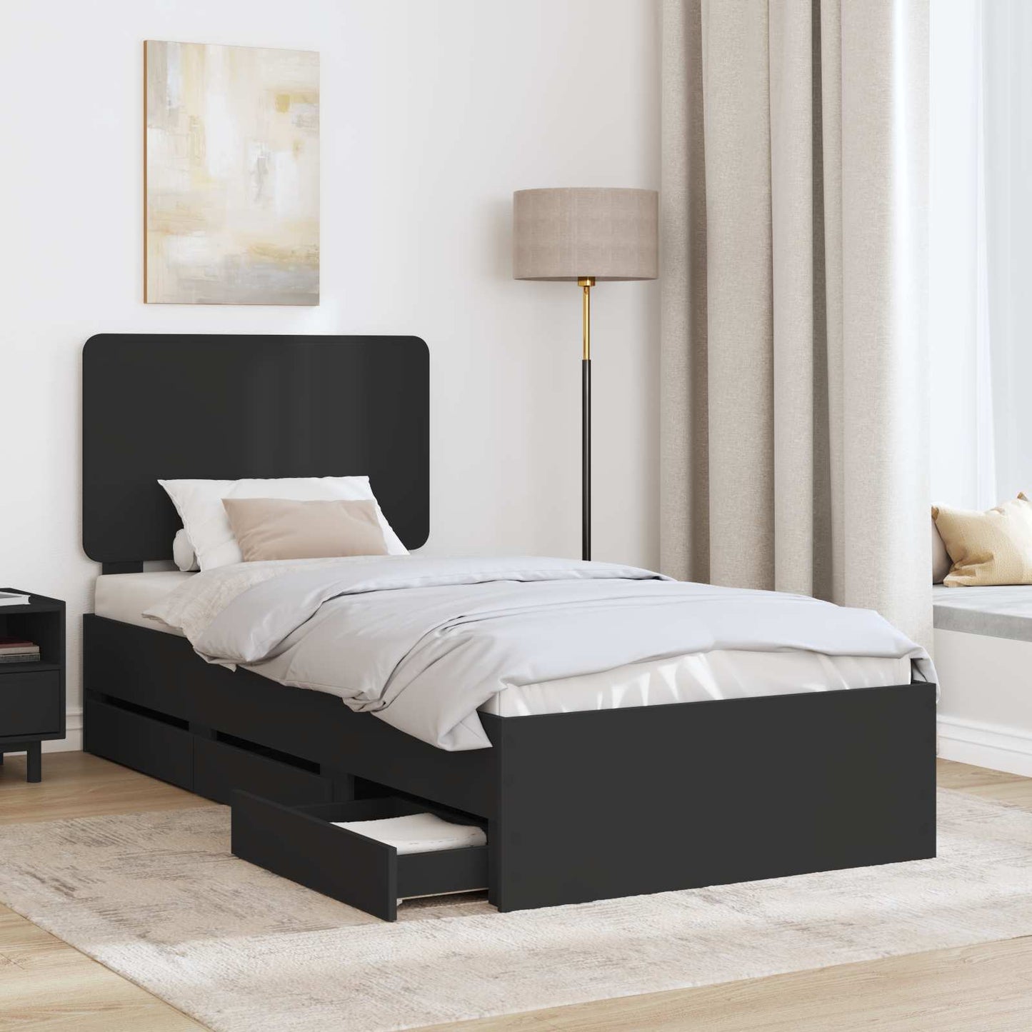 vidaXL Bed Frame with Drawer Black 75 x 190 cm Engineer Wood