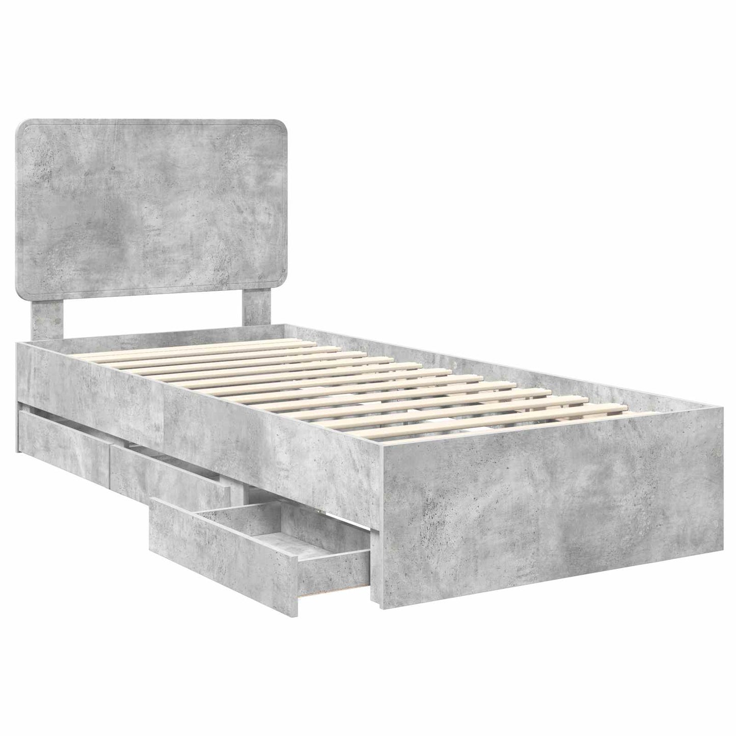 vidaXL Bed Frame with Drawer Concrete Grey 75 x 190 cm Engineer Wood