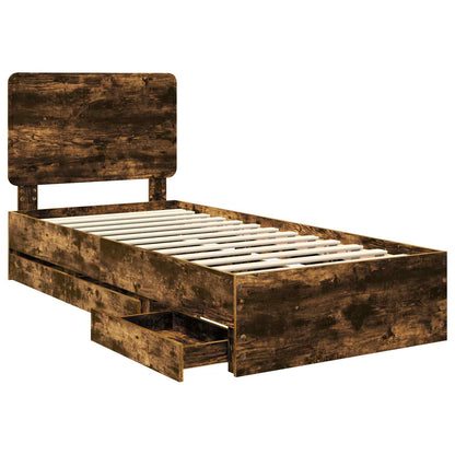 vidaXL Bed Frame with Drawer Smoked Oak 75 x 190 cm Engineer Wood