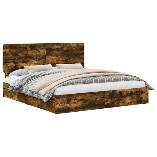 vidaXL Storage Bed with Drawer Smoked Oak 180 x 200 cm Engineered Wood