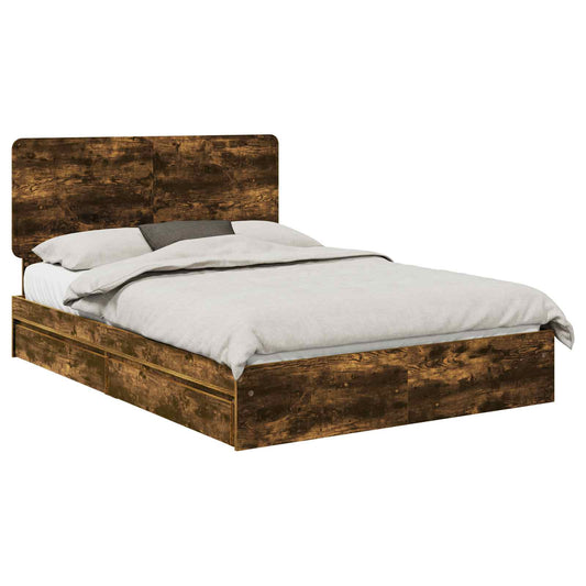 vidaXL Storage Bed with Drawer Smoked Oak 160 x 200 cm Engineered Wood