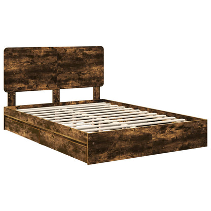 vidaXL Storage Bed with Drawer Smoked Oak 160 x 200 cm Engineered Wood