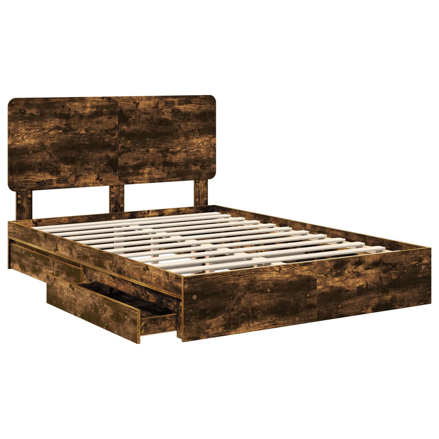 vidaXL Storage Bed with Drawer Smoked Oak 160 x 200 cm Engineered Wood