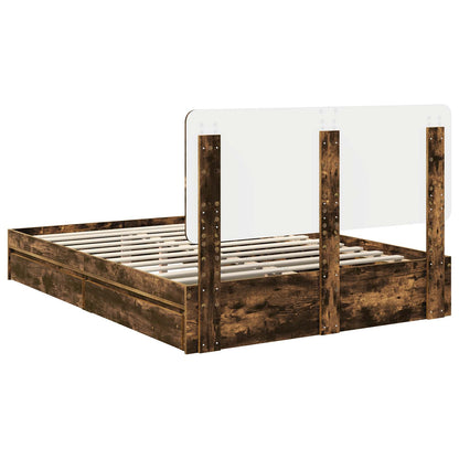 vidaXL Storage Bed with Drawer Smoked Oak 160 x 200 cm Engineered Wood