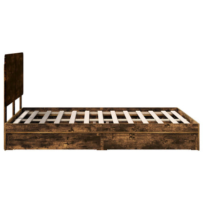 vidaXL Storage Bed with Drawer Smoked Oak 160 x 200 cm Engineered Wood