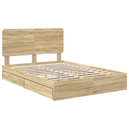 vidaXL Storage Bed with Drawer Sonoma Oak 140 x 200 cm Engineered Wood