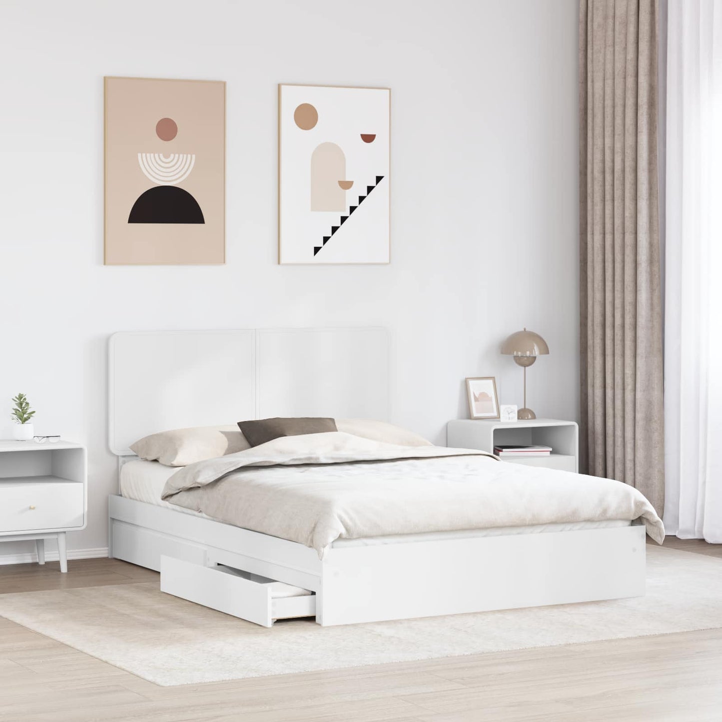 vidaXL Storage Bed with Headboard White 140 x 190 cm Engineered Wood
