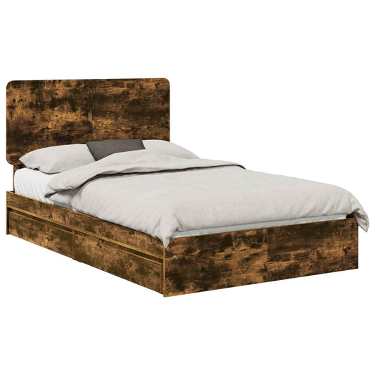 vidaXL Storage Bed with Drawer Smoked Oak 135 x 190 cm Engineered Wood