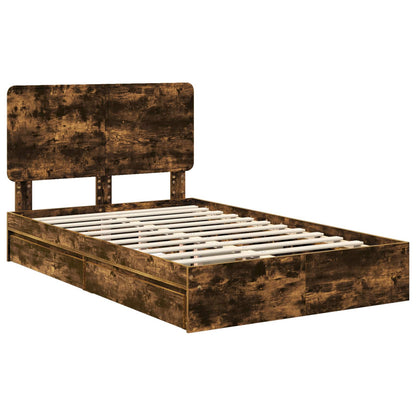 vidaXL Storage Bed with Drawer Smoked Oak 135 x 190 cm Engineered Wood