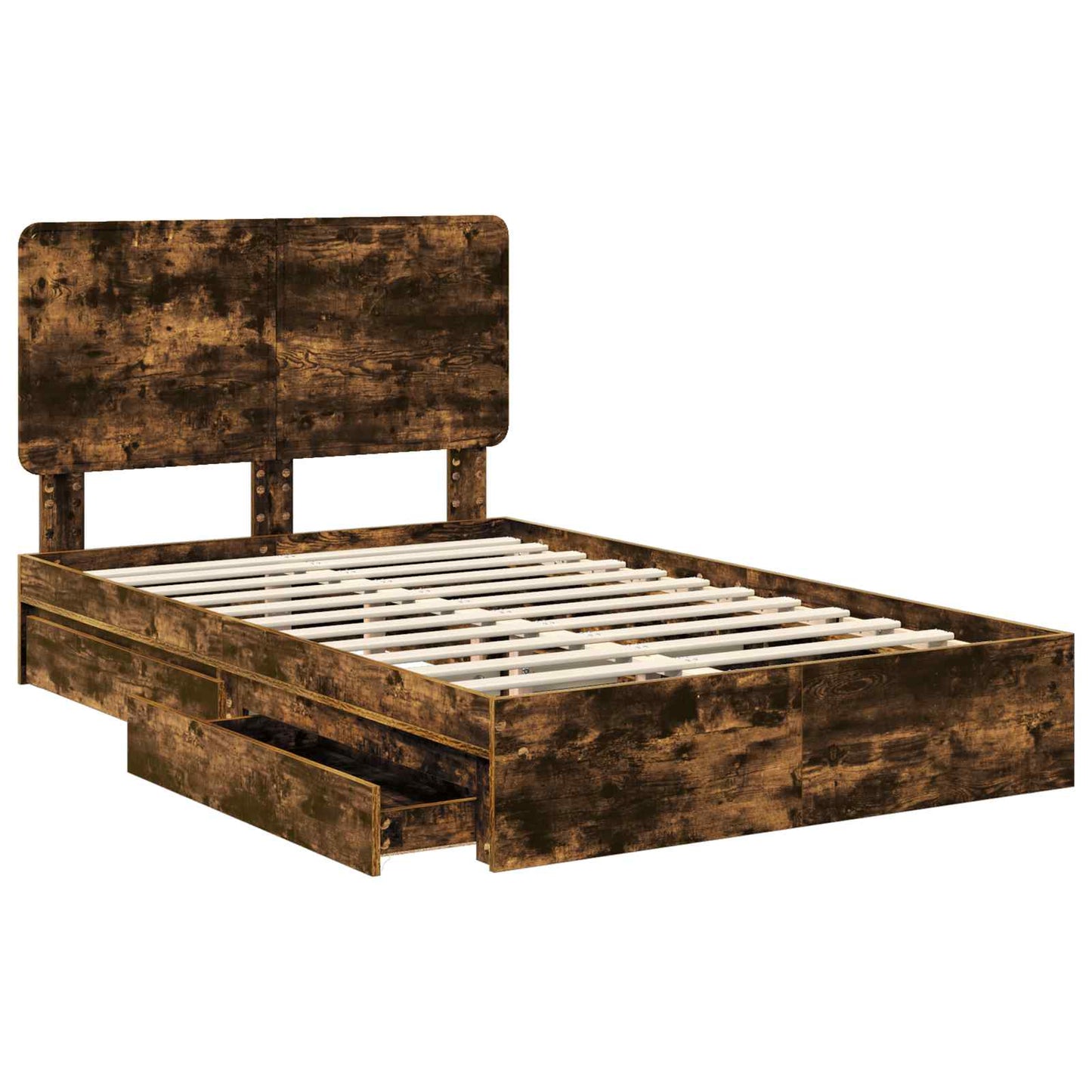 vidaXL Storage Bed with Drawer Smoked Oak 135 x 190 cm Engineered Wood
