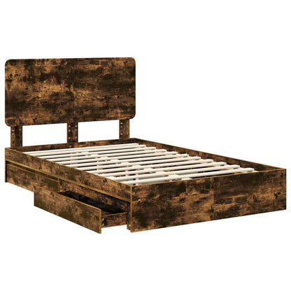 vidaXL Storage Bed with Drawer Smoked Oak 135 x 190 cm Engineered Wood
