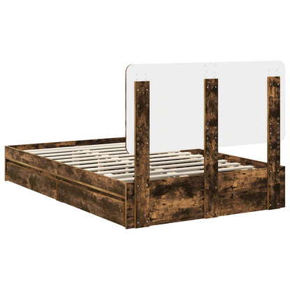 vidaXL Storage Bed with Drawer Smoked Oak 135 x 190 cm Engineered Wood