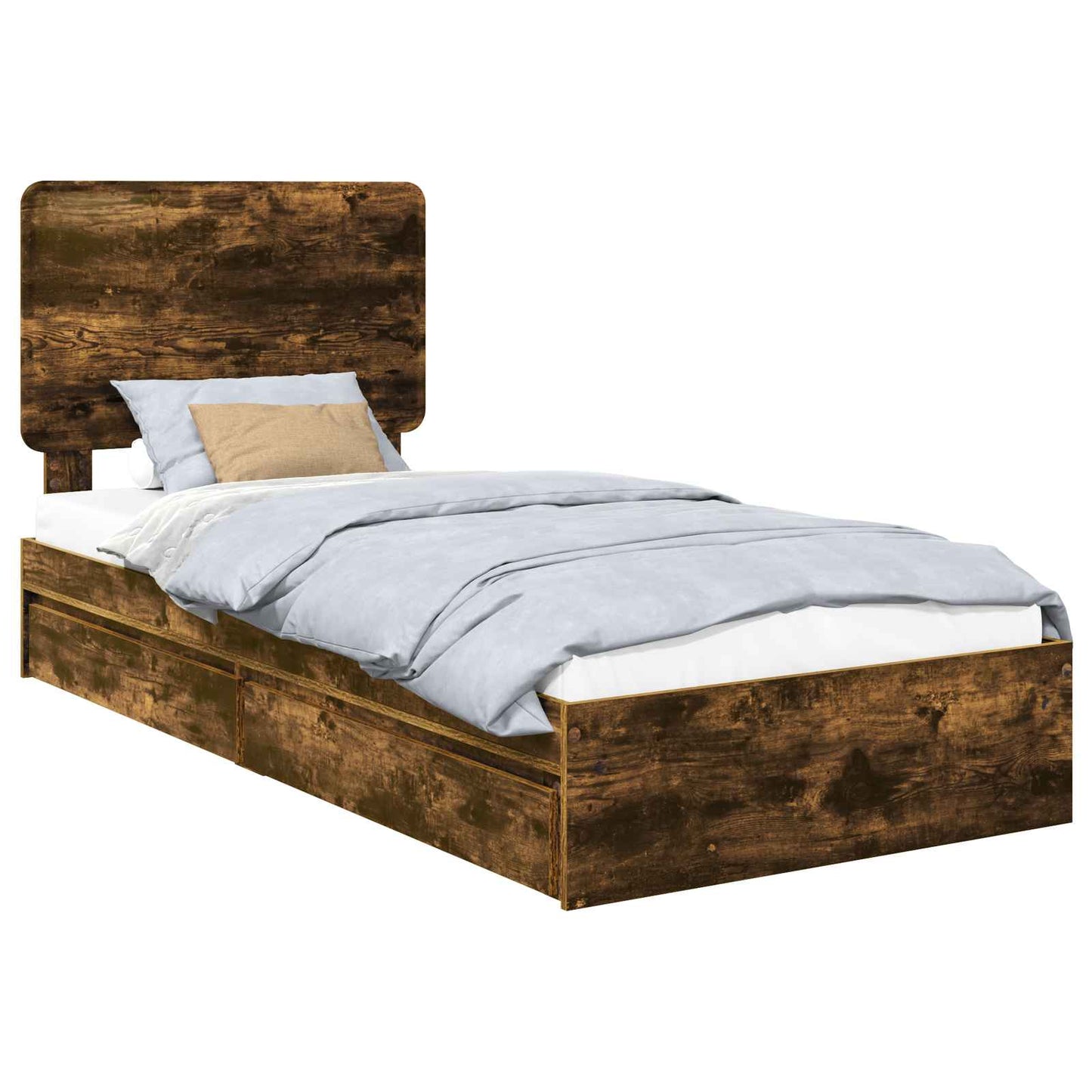 vidaXL Storage Bed with Drawer Smoked Oak 100 x 200 cm Engineered Wood