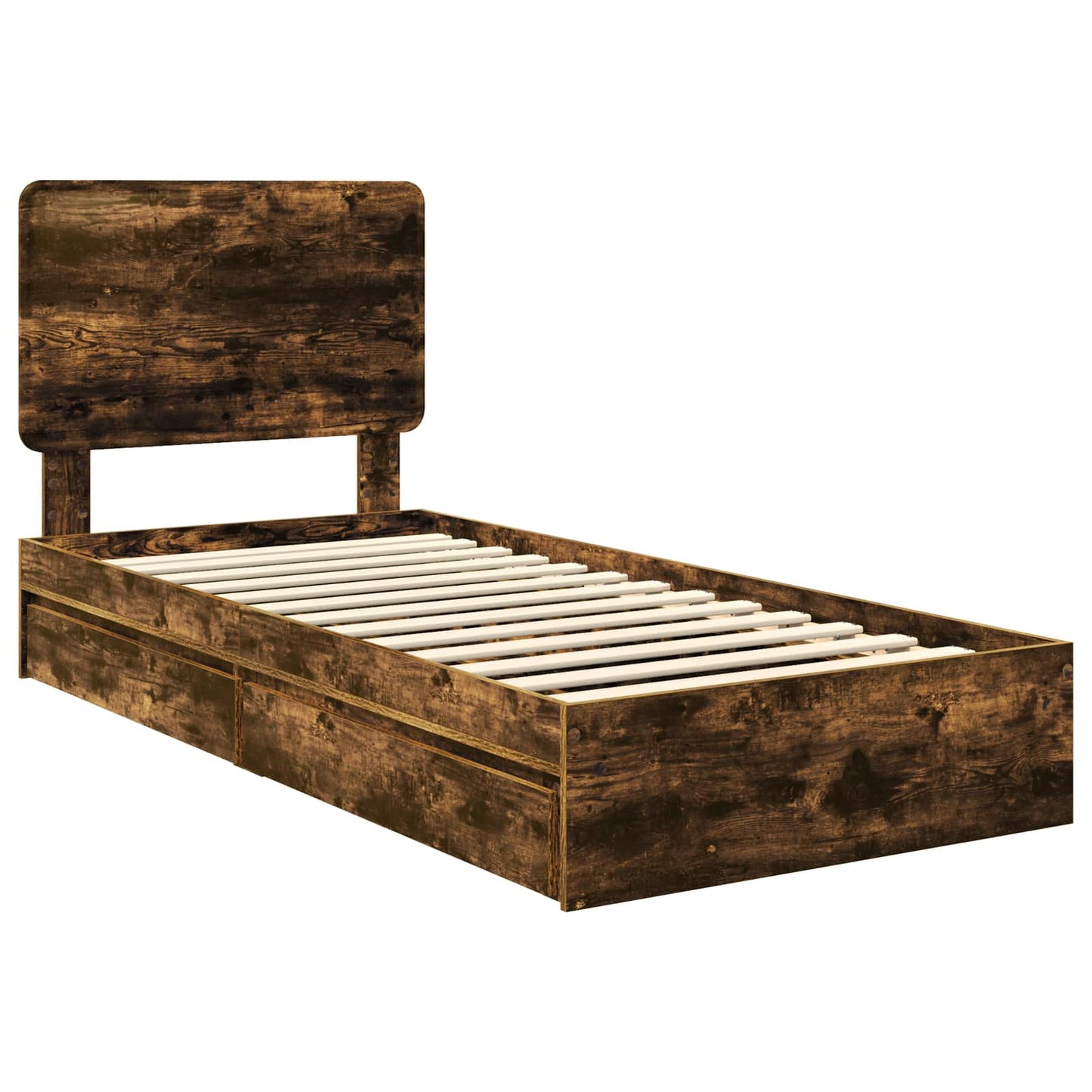 vidaXL Storage Bed with Drawer Smoked Oak 100 x 200 cm Engineered Wood