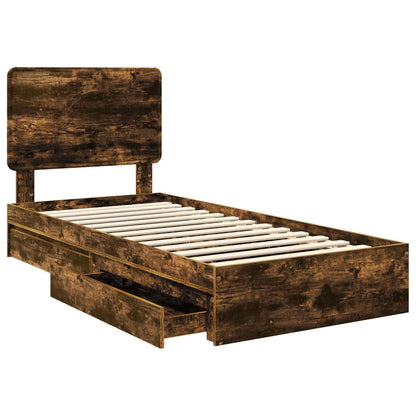 vidaXL Storage Bed with Drawer Smoked Oak 100 x 200 cm Engineered Wood