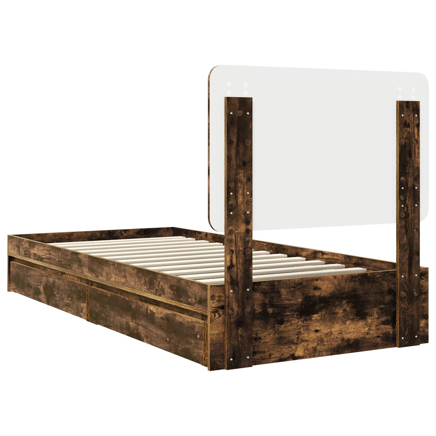 vidaXL Storage Bed with Drawer Smoked Oak 100 x 200 cm Engineered Wood
