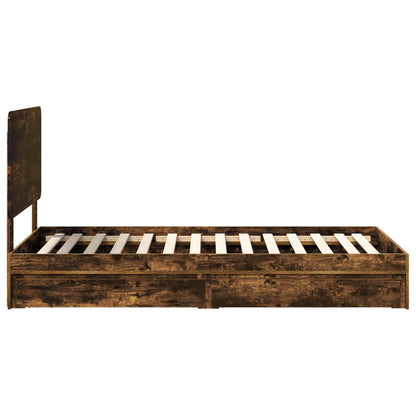 vidaXL Storage Bed with Drawer Smoked Oak 100 x 200 cm Engineered Wood