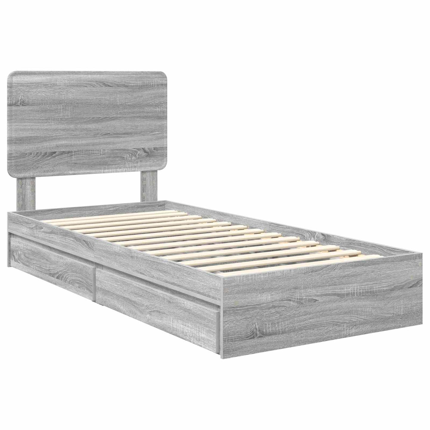 vidaXL Storage Bed with Drawer Grey Sonoma 90 x 200 cm Engineered Wood