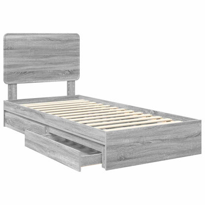 vidaXL Storage Bed with Drawer Grey Sonoma 90 x 200 cm Engineered Wood