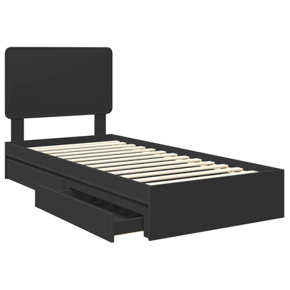 vidaXL Storage Bed with Headboard Black 90 x 190 cm Engineered Wood