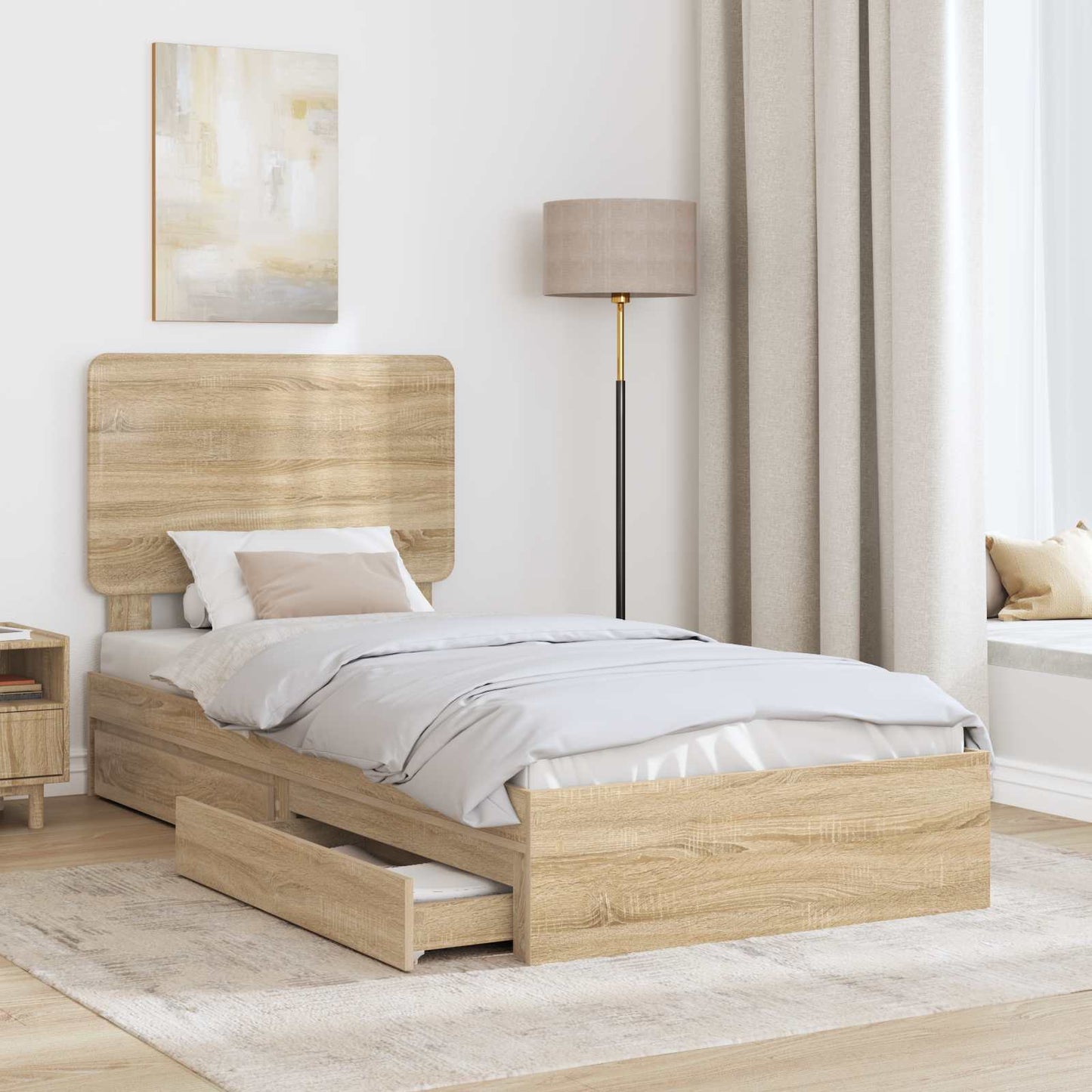vidaXL Storage Bed with Drawer Sonoma Oak 75 x 190 cm Engineered Wood