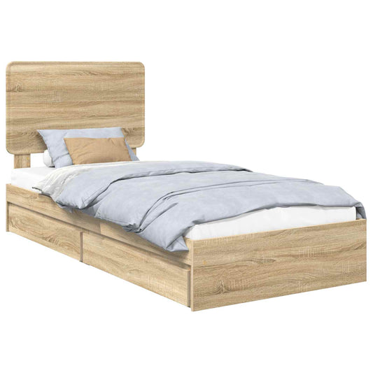 vidaXL Storage Bed with Drawer Sonoma Oak 75 x 190 cm Engineered Wood