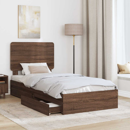 vidaXL Storage Bed with Drawer Brown Oak 75 x 190 cm Engineered Wood