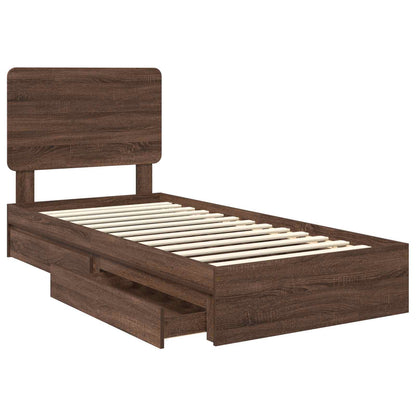 vidaXL Storage Bed with Drawer Brown Oak 75 x 190 cm Engineered Wood
