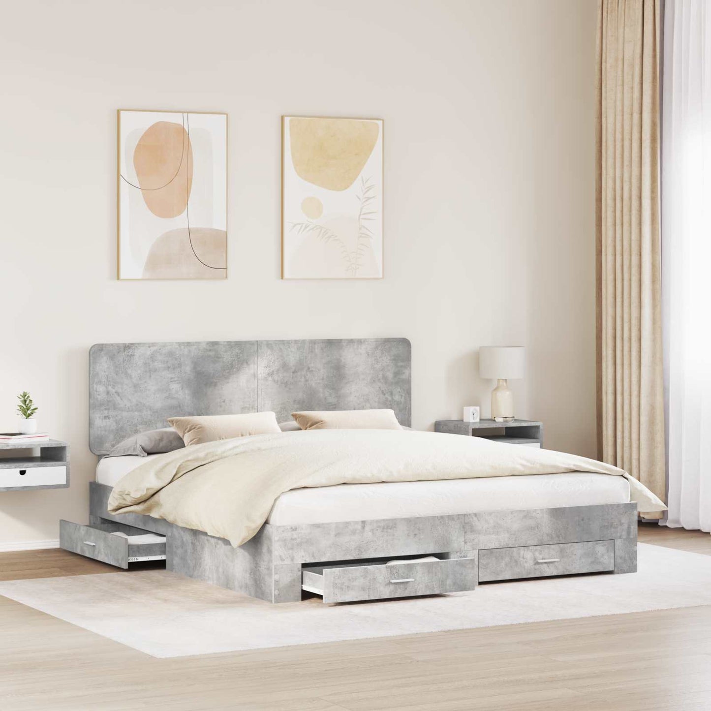 vidaXL Bed Frame Concrete Grey 200 x 200 cm Engineered Wood