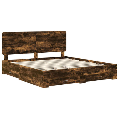 vidaXL Bed Frame with Drawer Smoked Oak 200 x 200 cm Engineered Wood