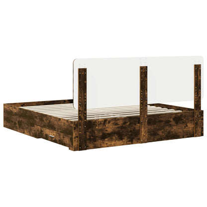 vidaXL Bed Frame with Drawer Smoked Oak 200 x 200 cm Engineered Wood