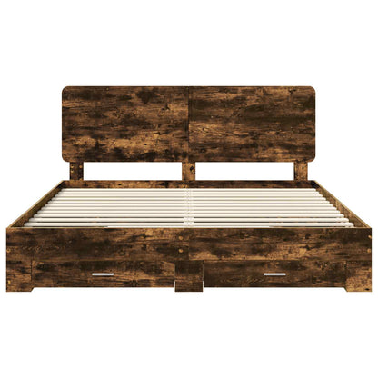 vidaXL Bed Frame with Drawer Smoked Oak 200 x 200 cm Engineered Wood