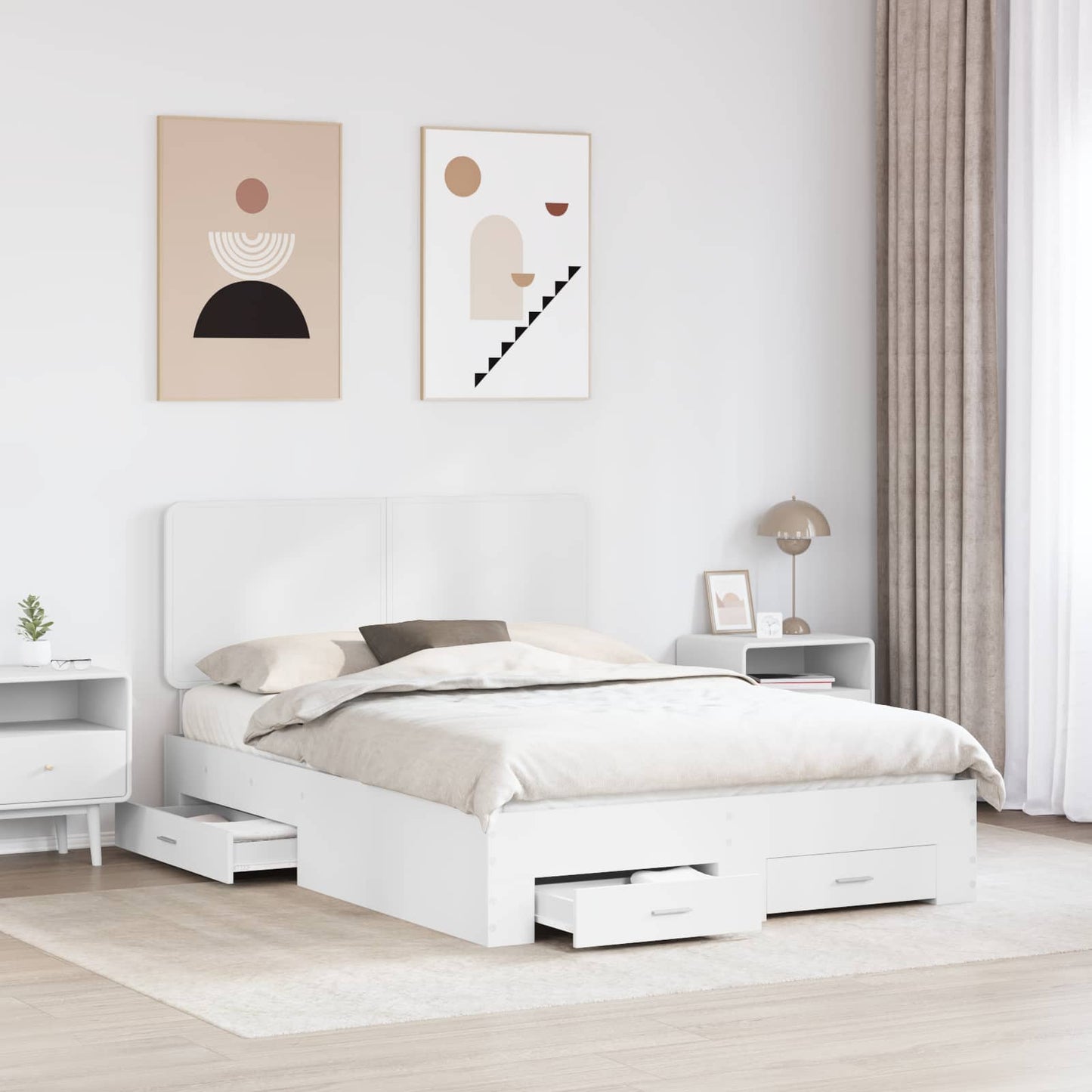 vidaXL Bed Frame with Headboard White 160 x 200 cm Engineered Wood