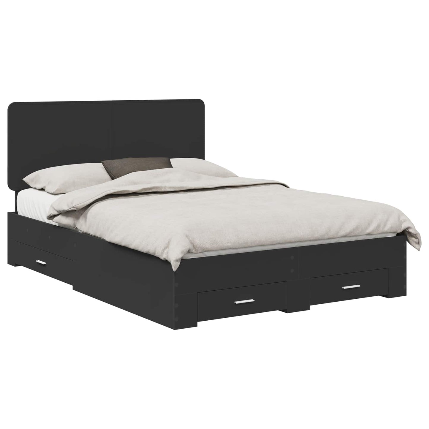 vidaXL Bed Frame with Headboard Black 150 x 200 cm Engineered Wood