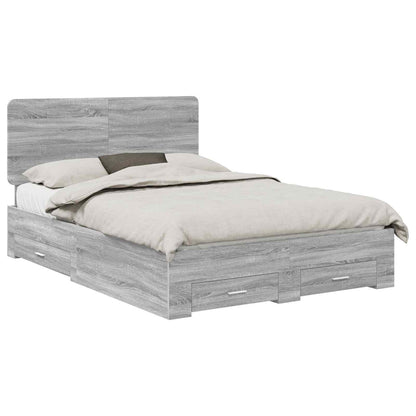 vidaXL Bed Frame with Drawer Grey Sonoma 150 x 200 cm Engineered Wood