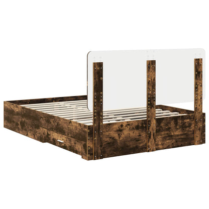 vidaXL Bed Frame with Drawer Smoked Oak 140 x 200 cm Engineered Wood