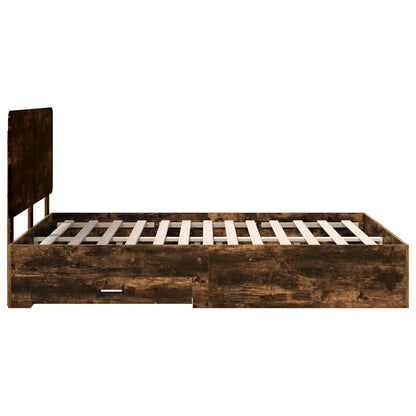vidaXL Bed Frame with Drawer Smoked Oak 140 x 200 cm Engineered Wood