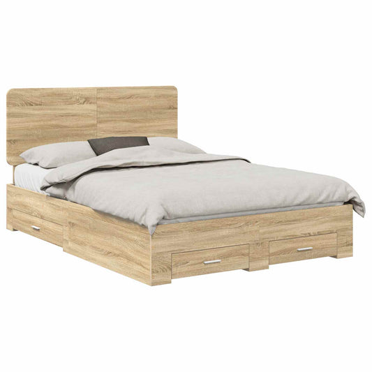 vidaXL Bed Frame with Drawer Sonoma Oak 140 x 190 cm Engineered Wood