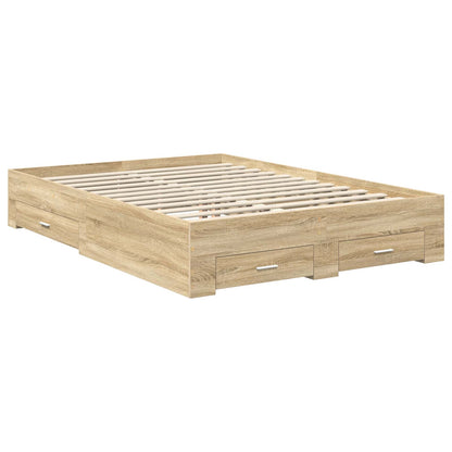 vidaXL Bed Frame with Drawer Sonoma Oak 140 x 190 cm Engineered Wood