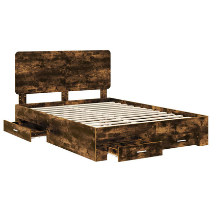 vidaXL Bed Frame with Drawer Smoked Oak 140 x 190 cm Engineered Wood