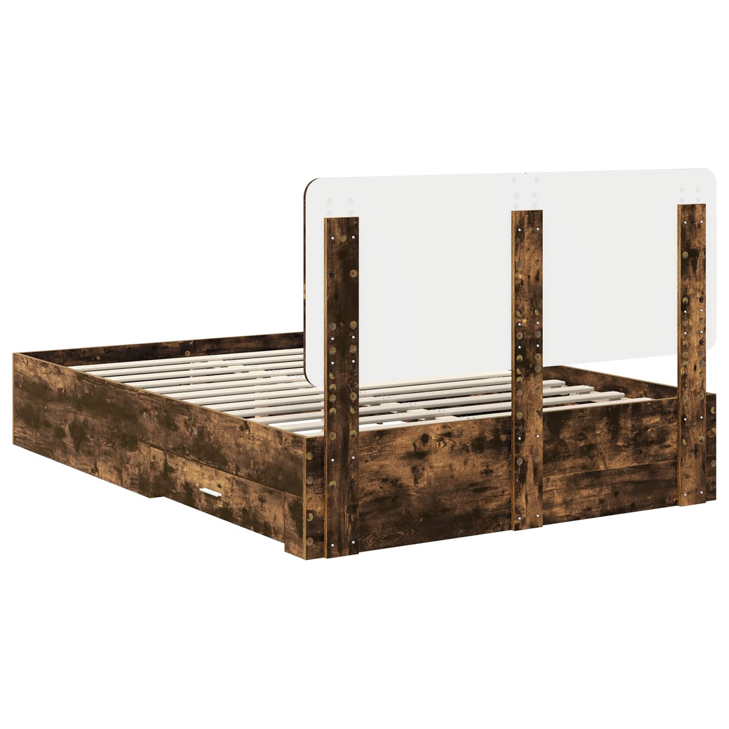 vidaXL Bed Frame with Drawer Smoked Oak 140 x 190 cm Engineered Wood