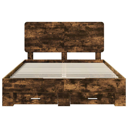 vidaXL Bed Frame with Drawer Smoked Oak 140 x 190 cm Engineered Wood