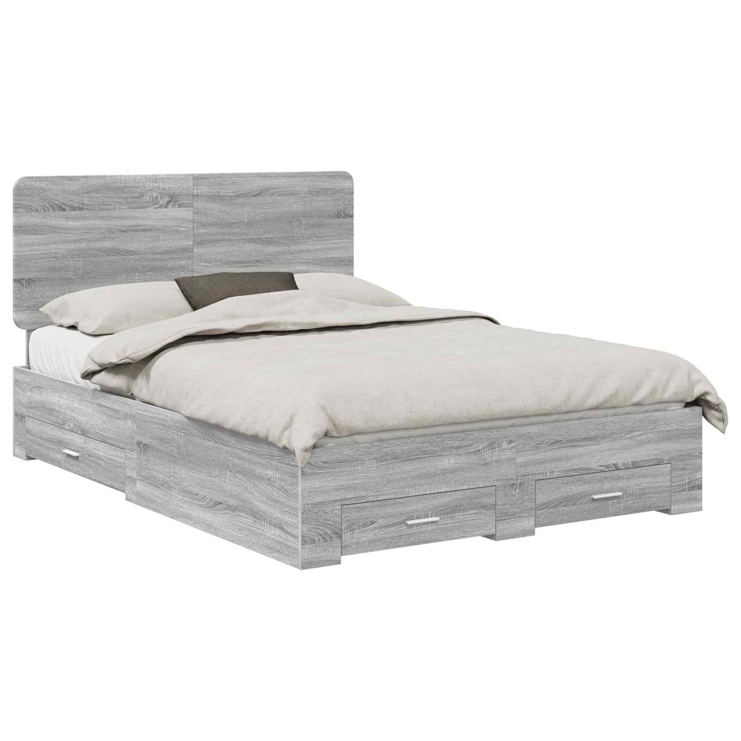 vidaXL Bed Frame with Drawer Grey Sonoma 140 x 190 cm Engineered Wood