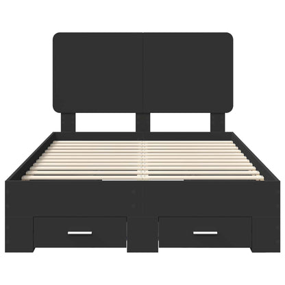 vidaXL Bed Frame with Headboard Black 135 x 190 cm Engineered Wood